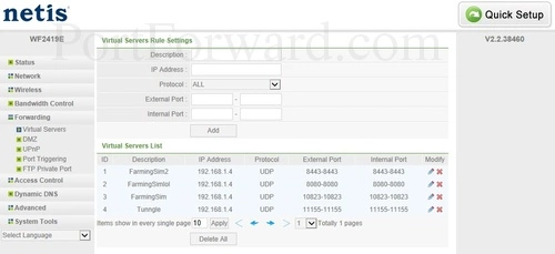 Netis WF2419E Virtual Servers