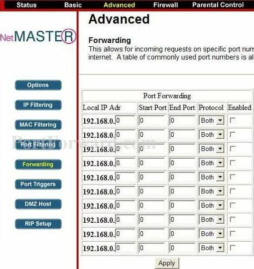 NetMaster CBW-560 port forward