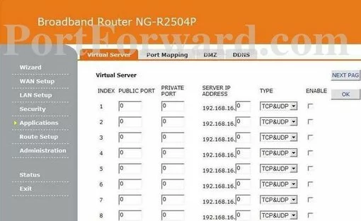 Noganet NG-R2504P port forward