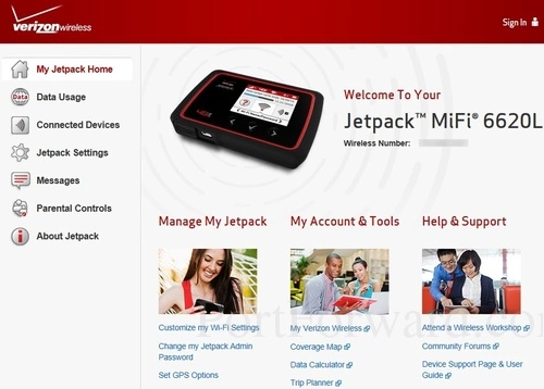 Novatel Wireless MiFi 6620L My Jetpack Home - Logged Out