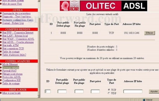 Olitec SX200 port forward