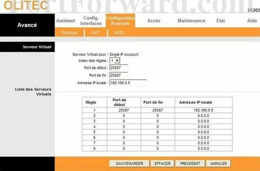 Olitec SX202 port forward