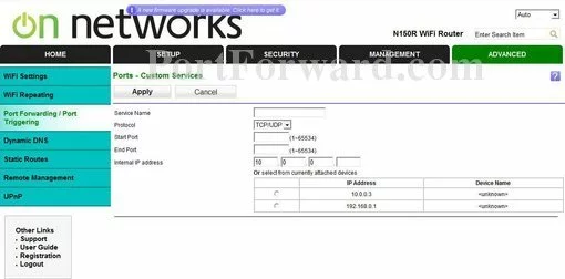 On Networks N150R port forward