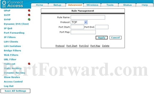 Open Networks iConnectAccess612 port forward