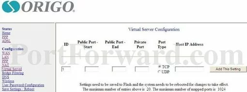 Origo AWR-8210 port forward