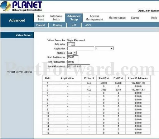 Planet ADE-3400 port forward