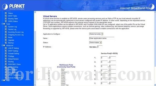 Planet XRT-401B port forward