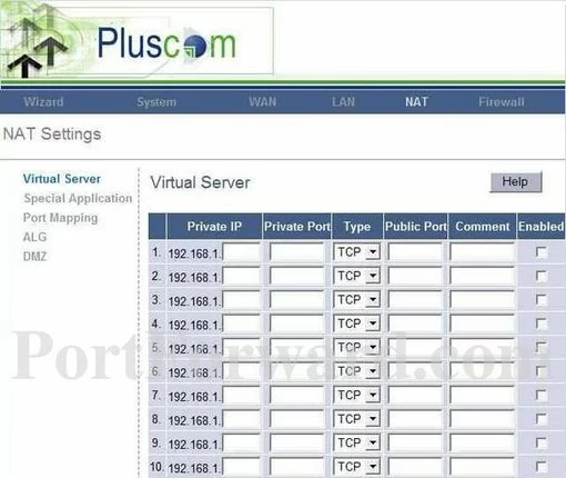 Pluscom BR7-WP3221 port forward