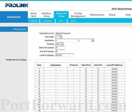 Prolink Hurricane-9000G port forward