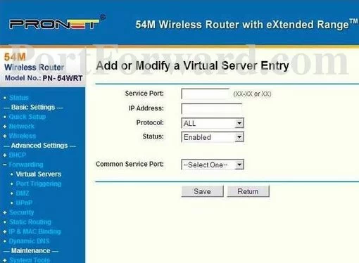 Pronet PN-54WRT port forward