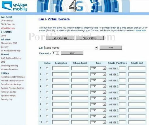 Quanta Mobily-4G port forward