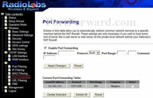 RadioLabs O2Storm port forward