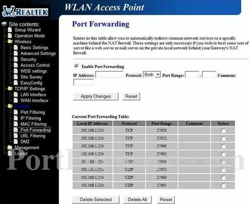 RealTek RT-3500 port forward