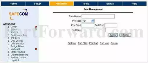 Safecom SART2-4115 port forward