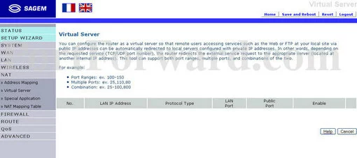 Sagem Fast1500WG port forward