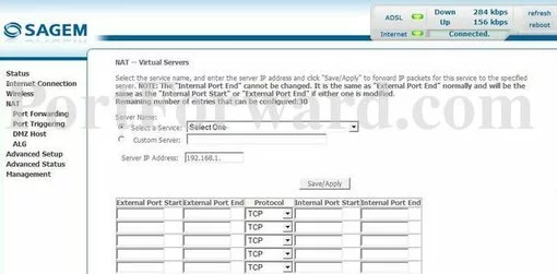 Sagem Fast-2404 port forward