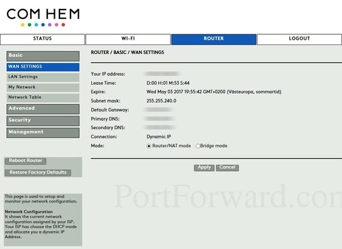 Sagemcom Fast 3686 V3ch WAN Settings