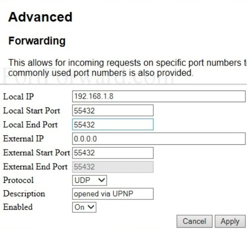 Sagemcom Fast 3686 Forwarding - Add