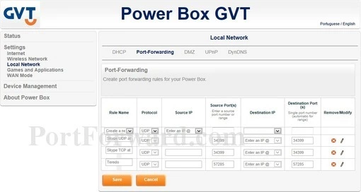 Sagemcom Fast_5350GV port forward