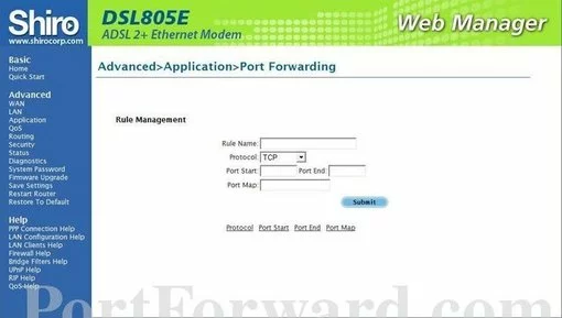 Shiro Corp DSL805E port forward