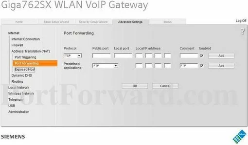 Siemens Giga762SX port forward
