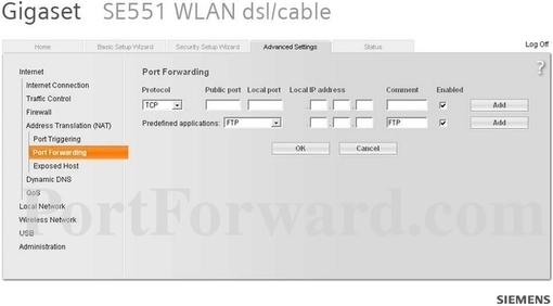 Siemens GigasetSE551 port forward