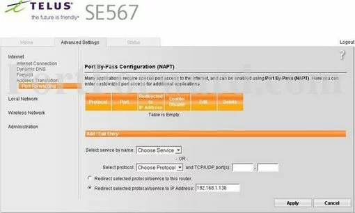 Siemens Gigaset-SE567 port forward