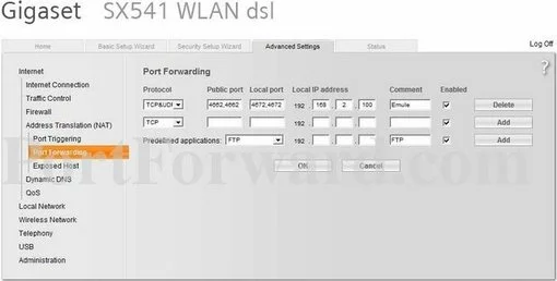 Siemens GigasetSX541 port forward