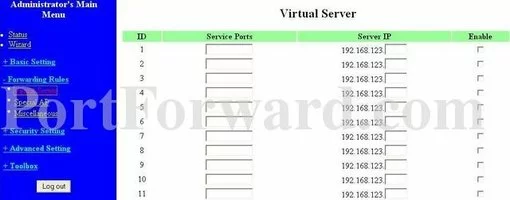 Sitecom WL-018 port forward