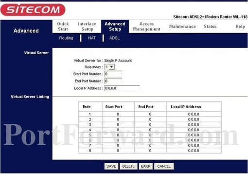 Sitecom WL-118 port forward