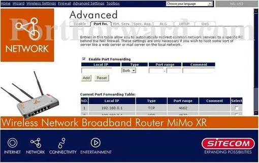 Sitecom WL-153-NL port forward