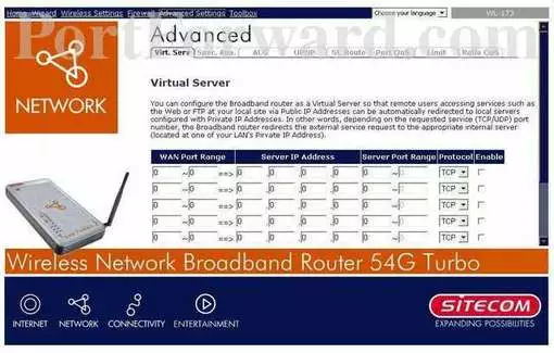 Sitecom WL-173 port forward