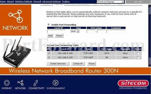 Sitecom WL-183 port forward