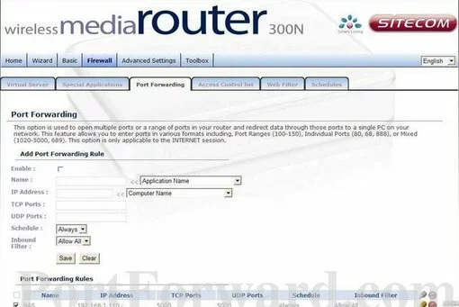 Sitecom WL-308 port forward