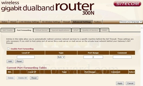 Sitecom WLR-5000 Port Forwarding