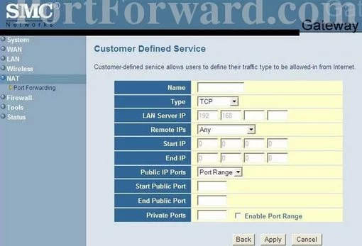 SMC 8014WG-SI port forward