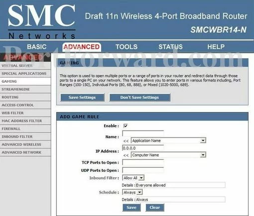 SMC WBR14-N port forward