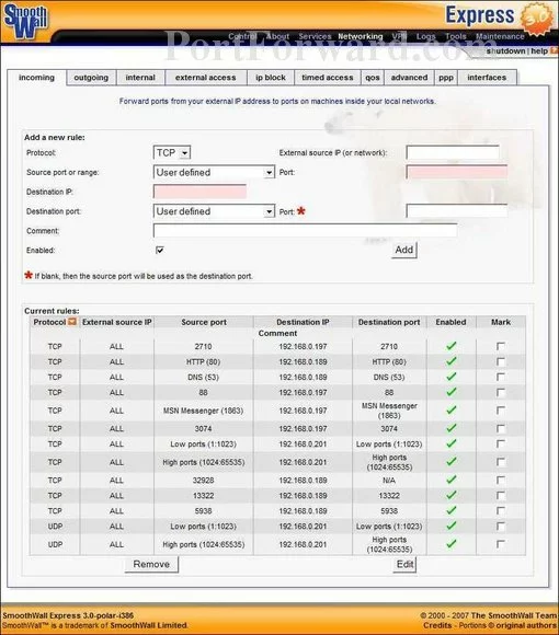 SmoothWall Express_3.0 port forward