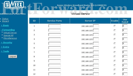 Sweex LC000070 port forward