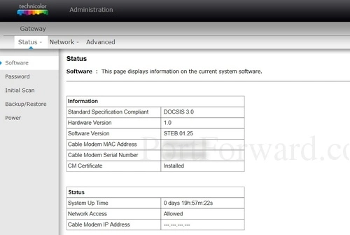 Technicolor 7230s Software Status