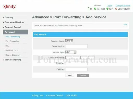 Technicolor DPC3939_-_XFINITY port forward