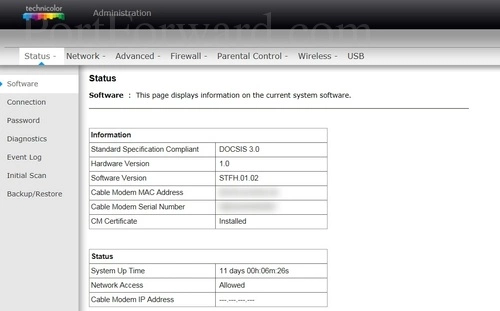 Technicolor TC7210.dNZ Software Status