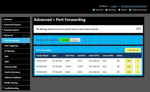 Technicolor TC8715D Port Forwarding