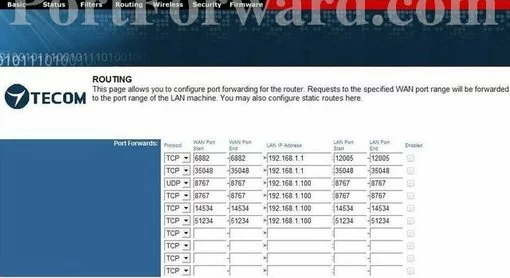Tecom WL5041 port forward