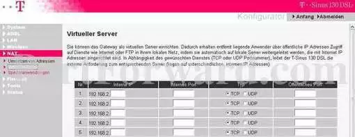 Telekom TSinus-130 port forward