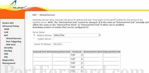 Telenet TNDSL-2120 port forward