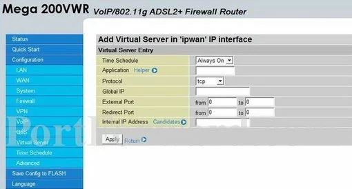 Telkom Mega-200VWR port forward