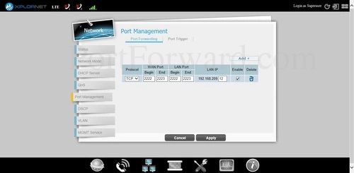 Telrad CPE7000 Port Forwarding