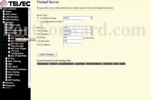 Telsec TS-9000 port forward