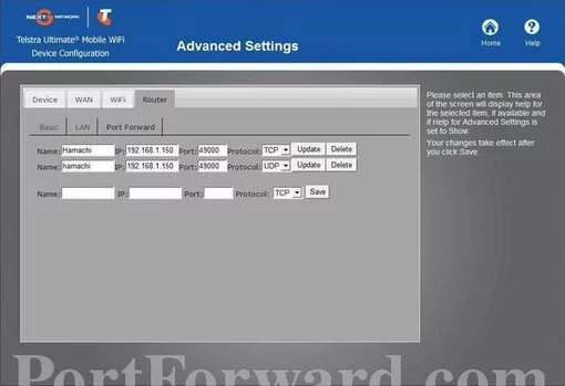 Telstra AC753S port forward